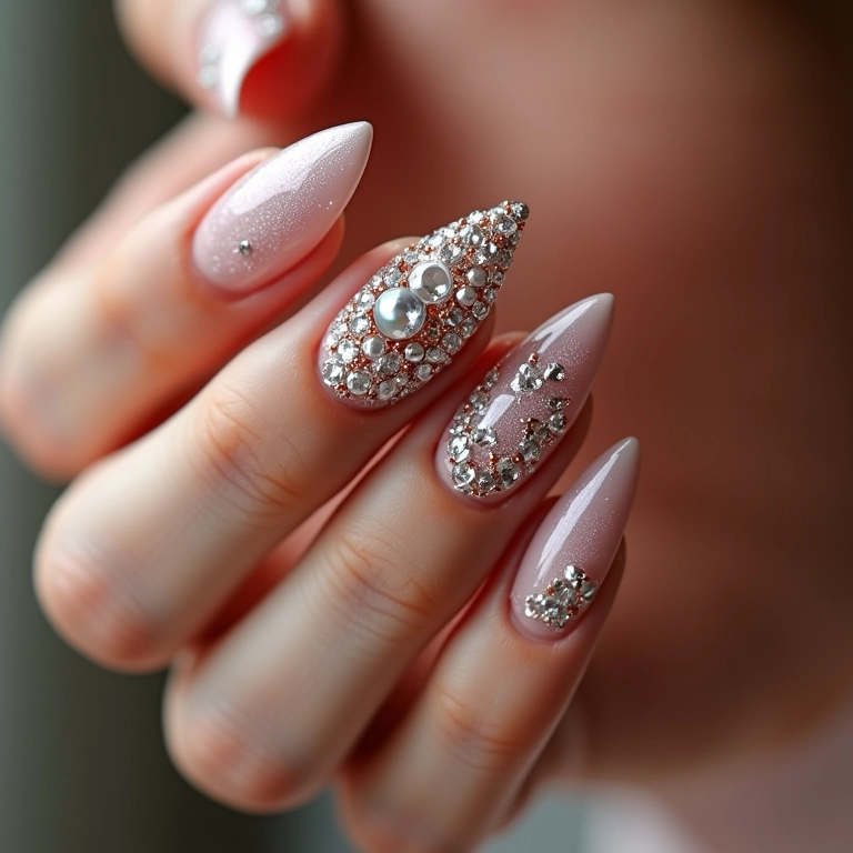 Unhas decoradas de paty com pedrarias luxuosas