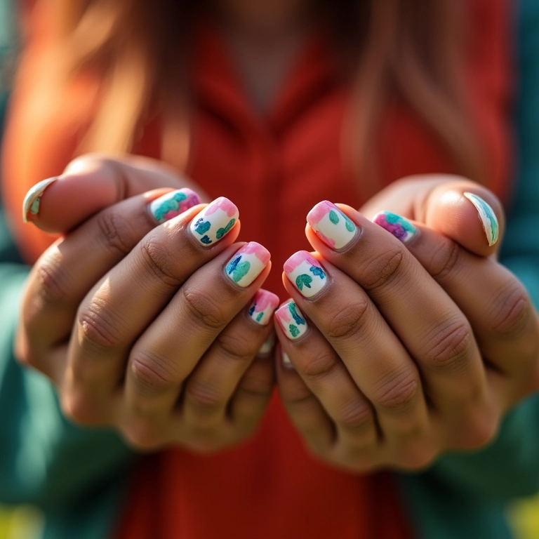 Unhas decoradas em unhas pequenas com designs delicados e fofos.