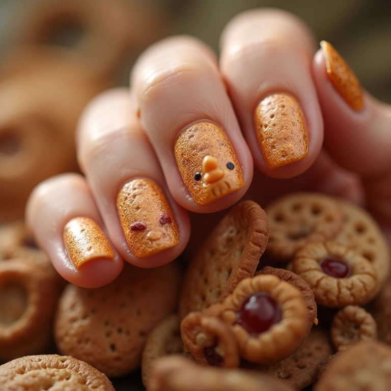 Unhas decoradas inspiradas em bonequinhas de biscuit.