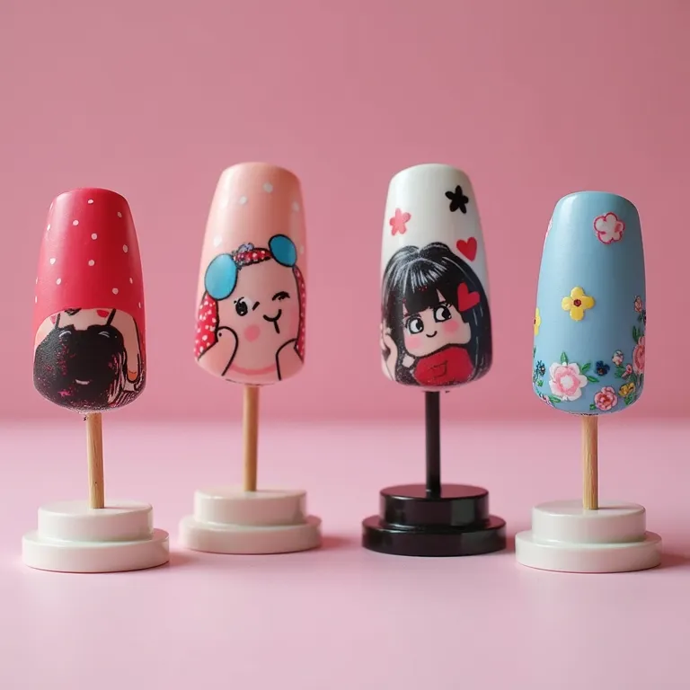 Unhas decoradas inspiradas em diferentes grupos de Kpop famosos.