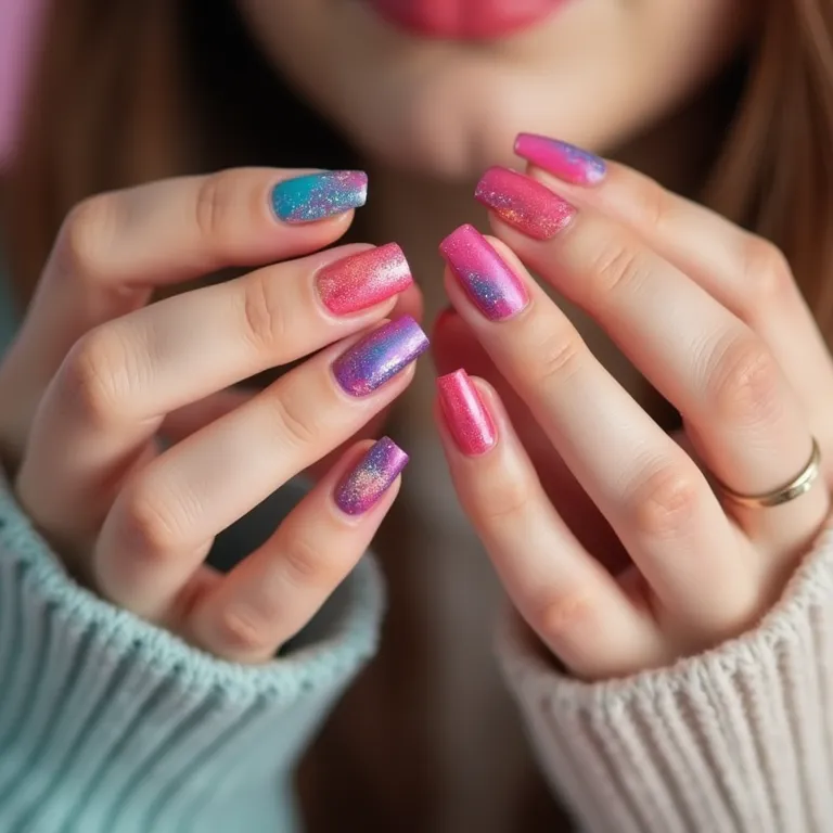 Unhas decoradas inspiradas no Kpop com designs vibrantes e detalhados.