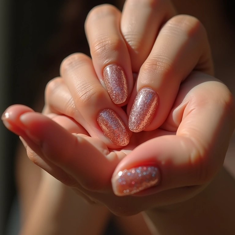 Unhas decoradas luxuosas com glitter.