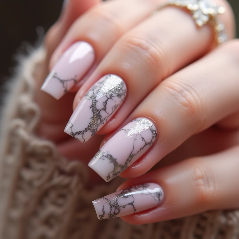 Unhas decoradas luxuosas com marmorizado.