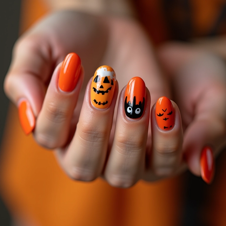Unhas decoradas para o Halloween com designs simples e criativos.