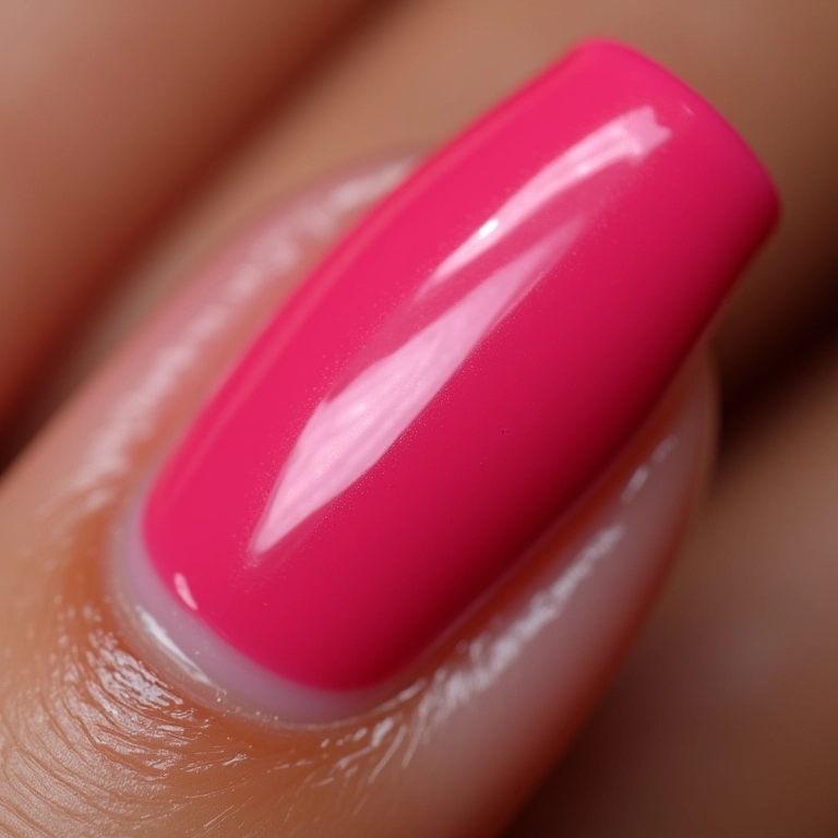 Unhas decoradas rosa pink encapsulada com brilho intenso.