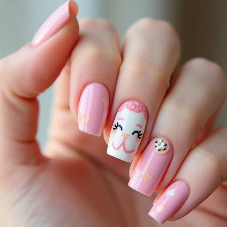 Unhas decoradas Twice com fofura e cores pastel.