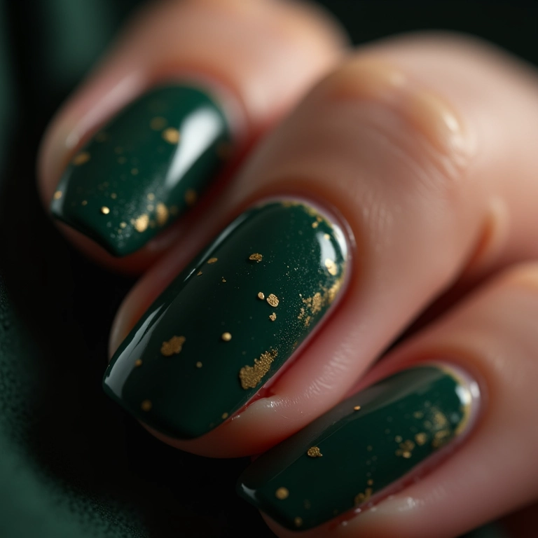 Unhas decoradas verde escuro: elegância e profundidade.