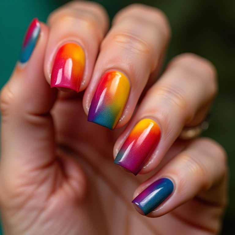 Unhas degradê com cores do Carnaval.
