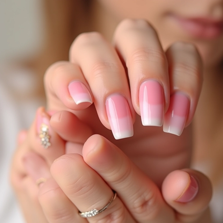 Unhas degradê em unhas curtas.
