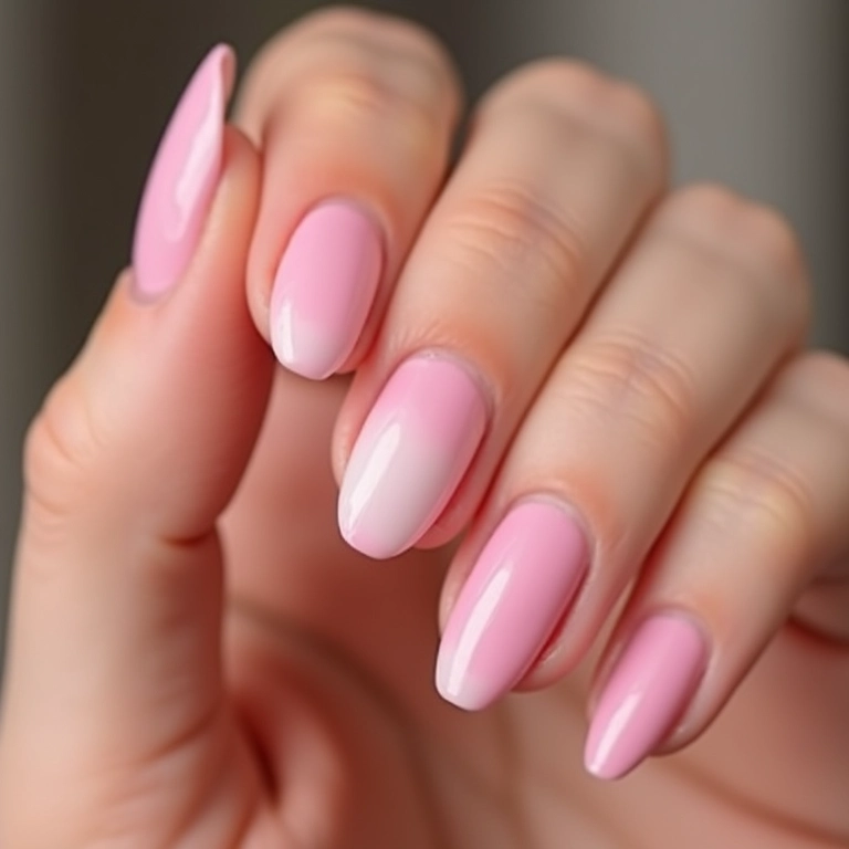 Unhas degradê horizontal rosa e branco.