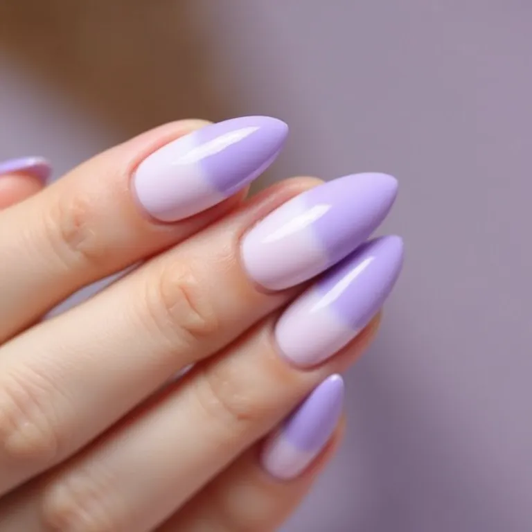 Unhas degradê lilás pastel.