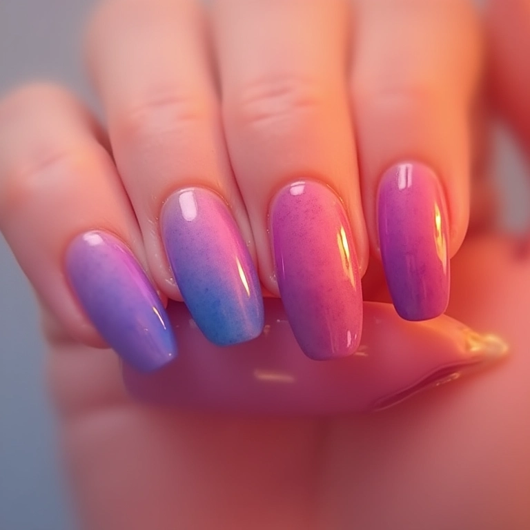 Unhas degradê (ombré) com transição suave de cores.