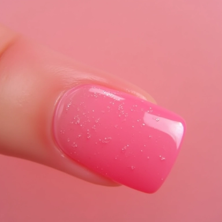 Unhas degradê rosa com glitter suaves.