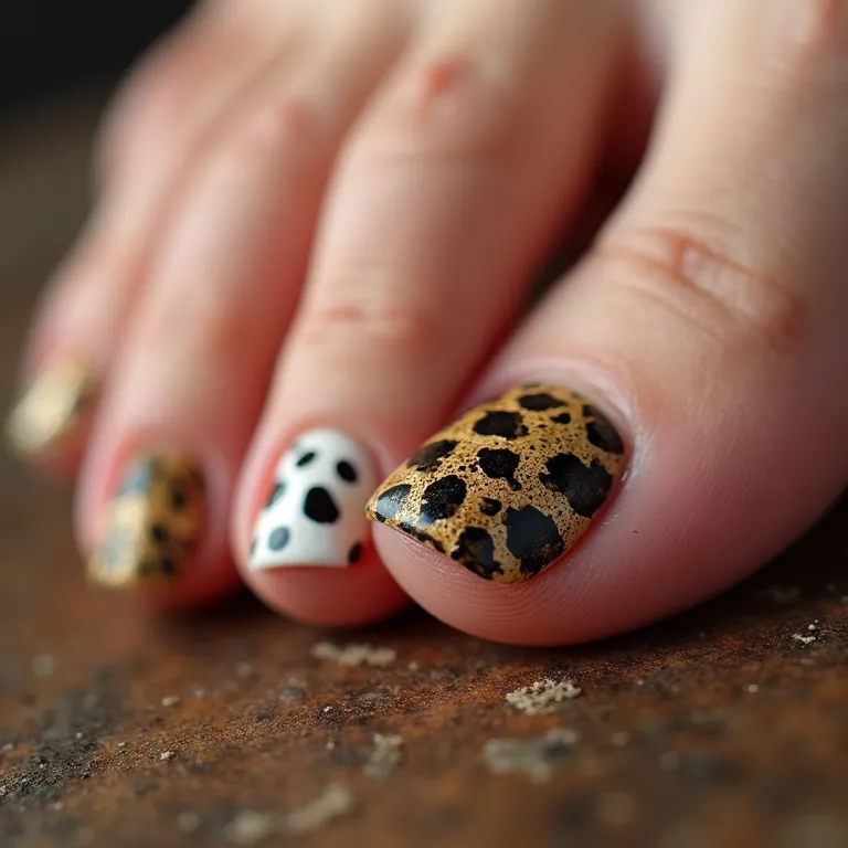 Unhas dos pés com estampas de animais.