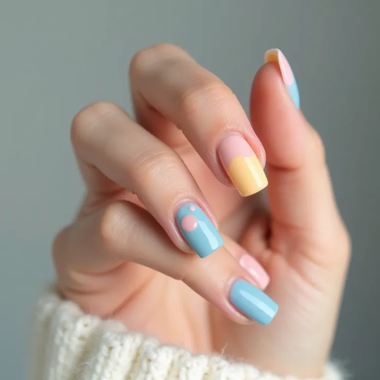 Unhas em tons pastel delicados, um toque sutil e elegante para o visual coreano.