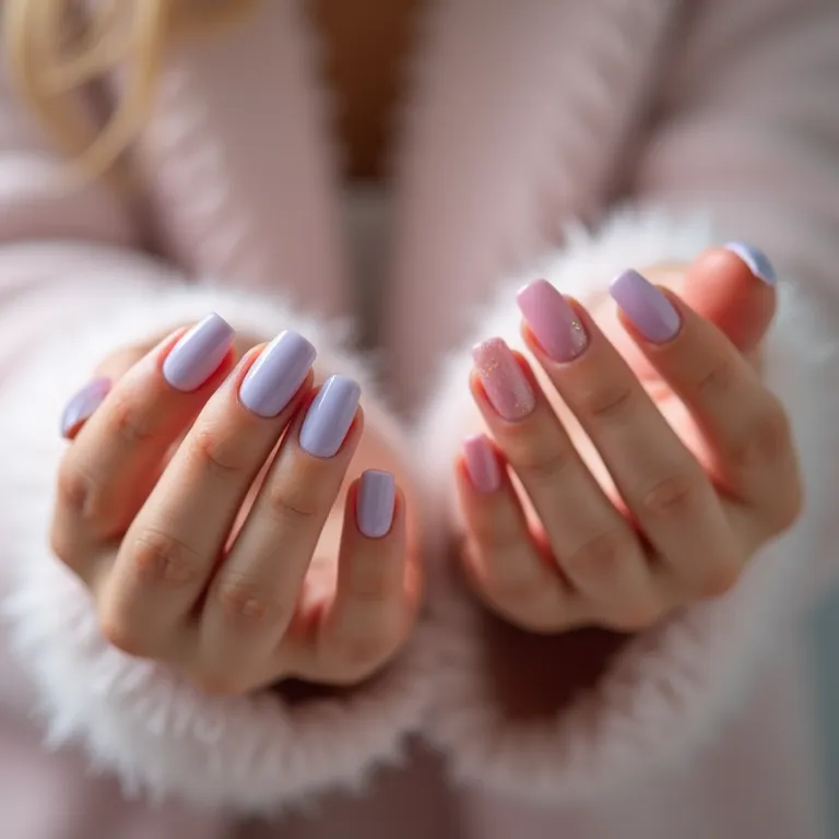 Unhas em tons pastel suaves em gel.
