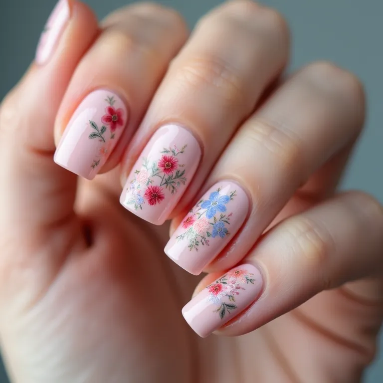 Unhas florais delicadas com flores em PNG.