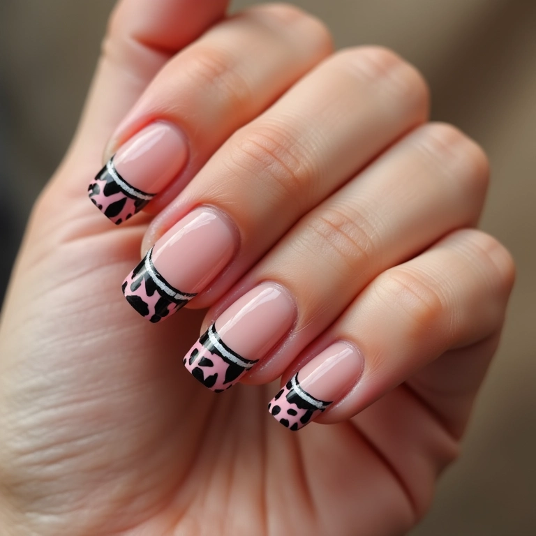 Unhas francesinhas com animal print delicado.
