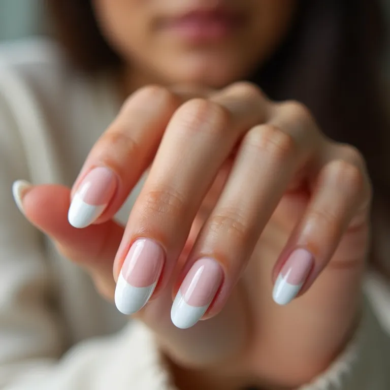 Unhas francesinhas em gel repaginadas com detalhes delicados.