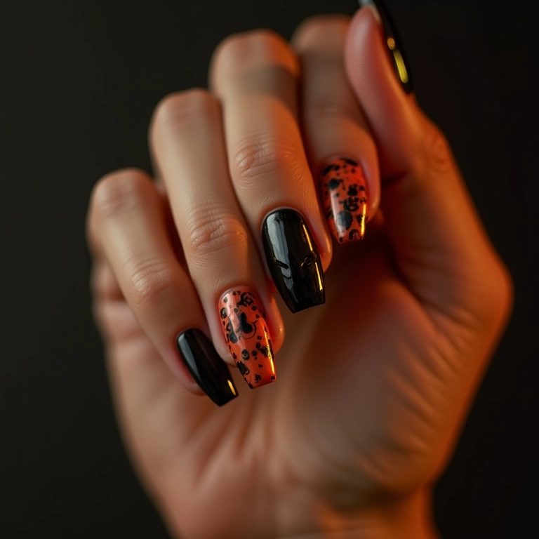 Unhas francesinhas temáticas de Halloween para um visual elegante.