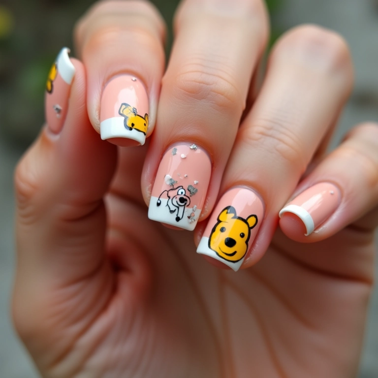 Unhas francesinhas temáticas do Ursinho Pooh.