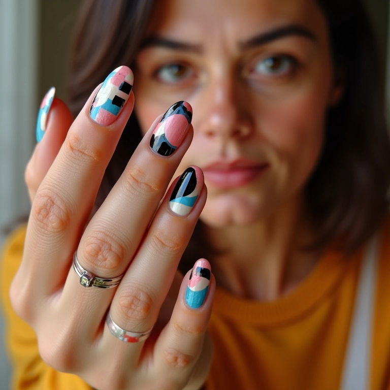 Unhas geométricas com durex, looks modernos e ousados.