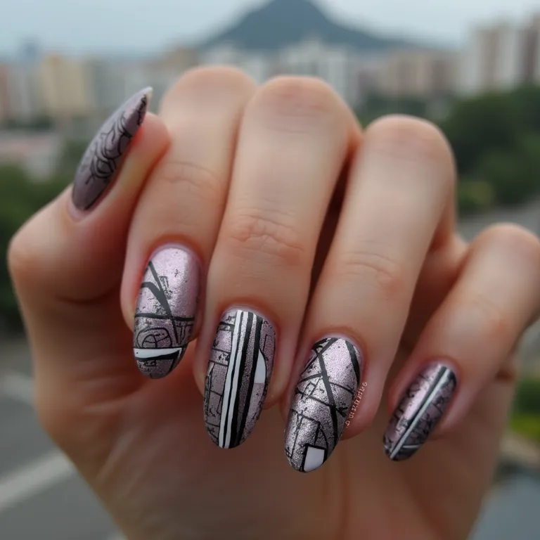 Unhas geométricas modernas com design urbano e arrojado.