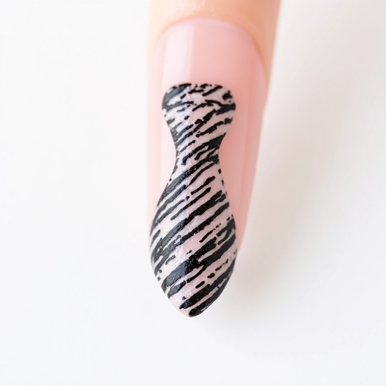 Unhas gravatinha com carimbo detalhado.