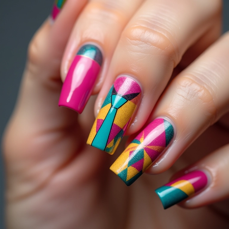 Unhas gravatinha vibrantes com cores alegres.
