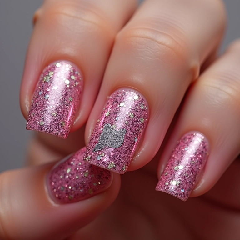 Unhas Hello Kitty com glitter, brilho e glamour.