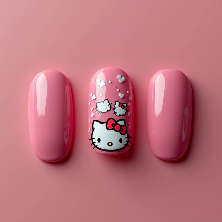 Unhas Hello Kitty filha única, destaque e elegância.