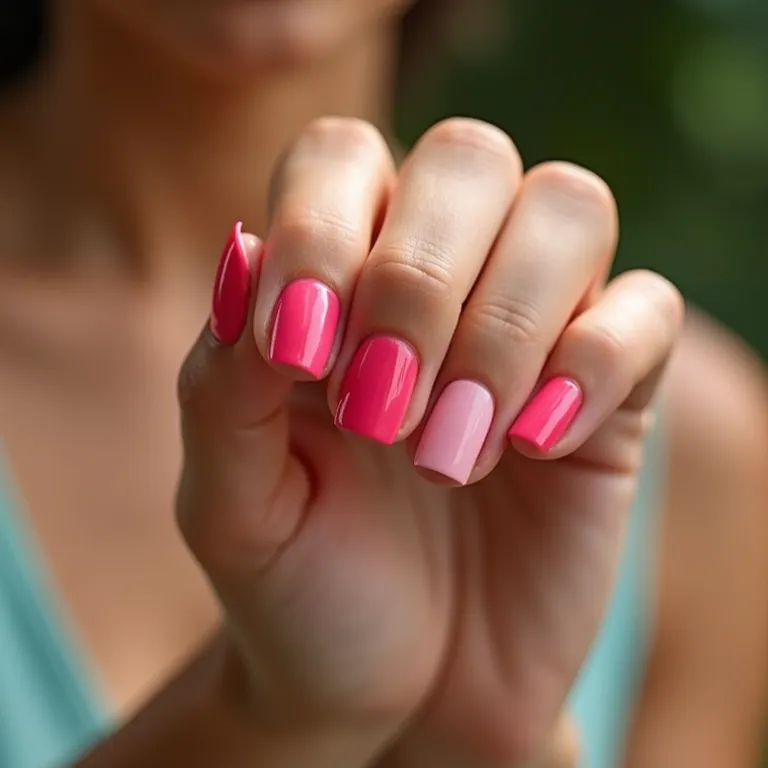 Unhas inglesinha com cores vibrantes e contrastantes.