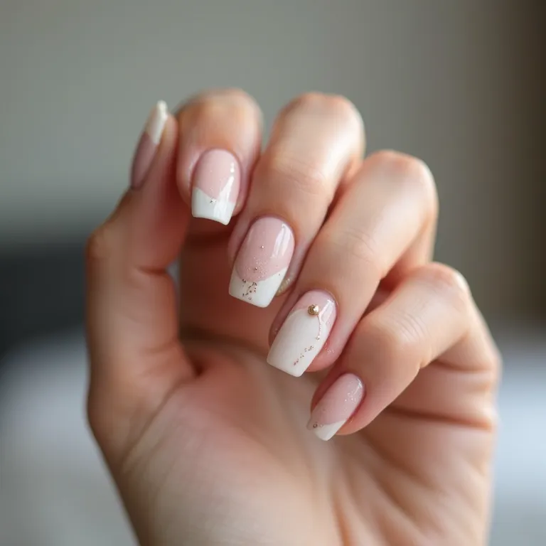 Unhas inglesinha minimalista em tons neutros.