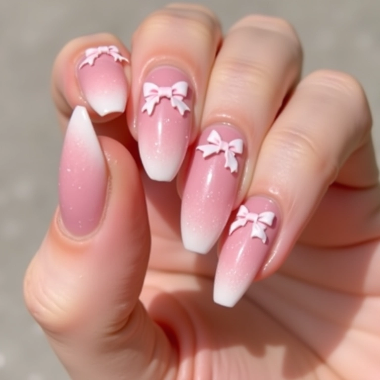 Unhas kawaii com lacinhos.