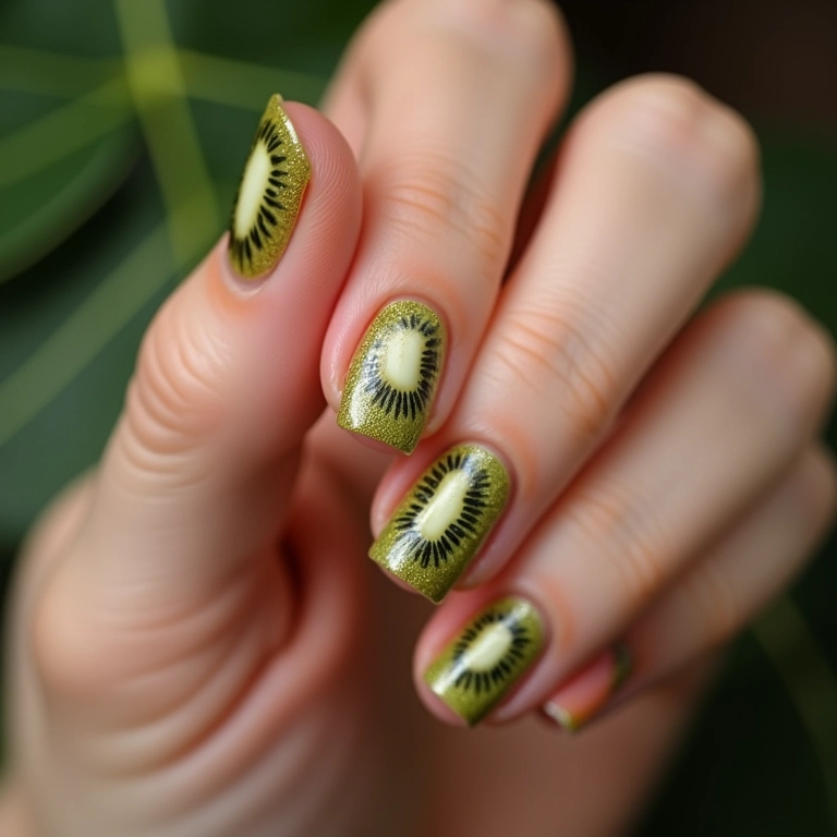 Unhas kiwi filha única, destaque especial e moderno.