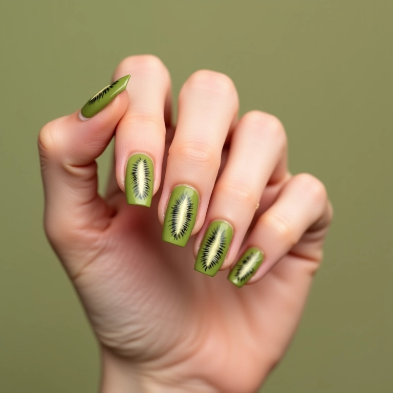 Unhas kiwi minimalistas, sutileza e charme no design.