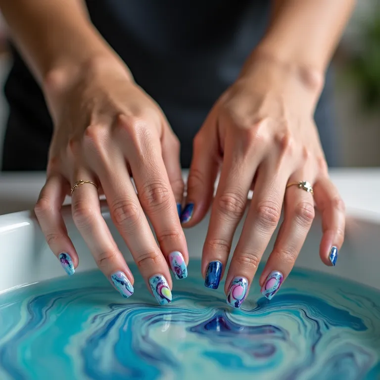 Unhas marmorizadas com água: passo a passo.