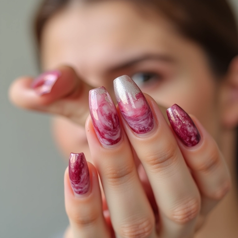 Unhas marmorizadas com efeito degradê suave.