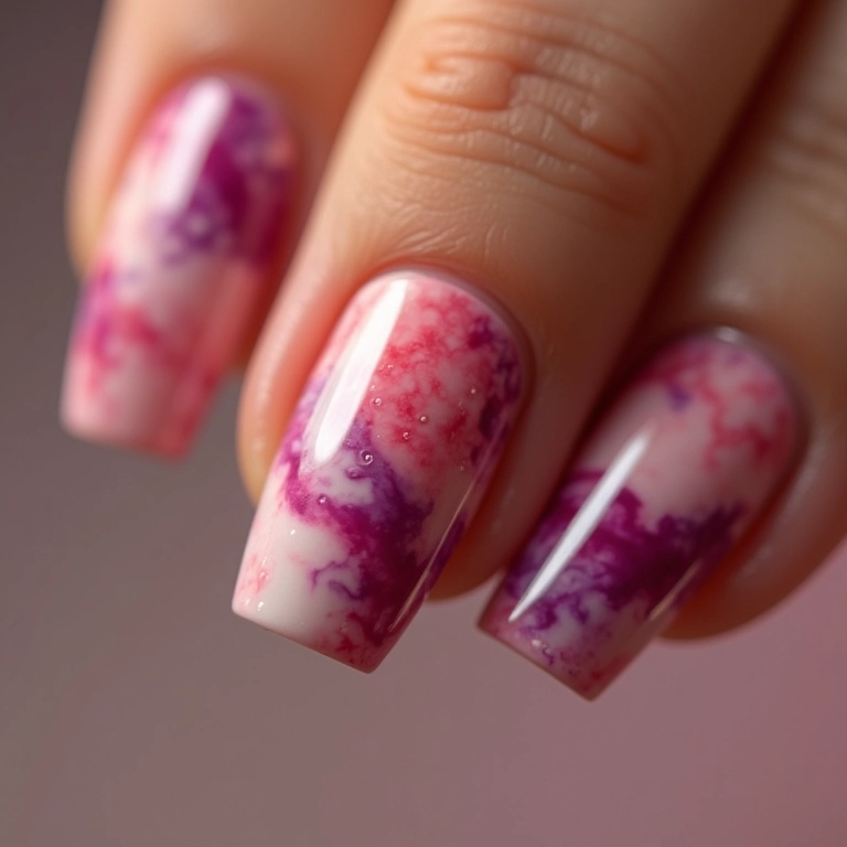 Unhas marmorizadas com efeito degradê.