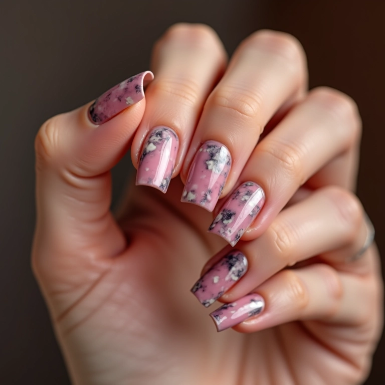 Unhas marmorizadas com efeito elegante, sofisticação na nail art brasileira.