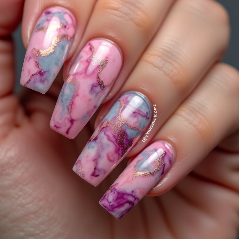 Unhas marmorizadas com efeito único.
