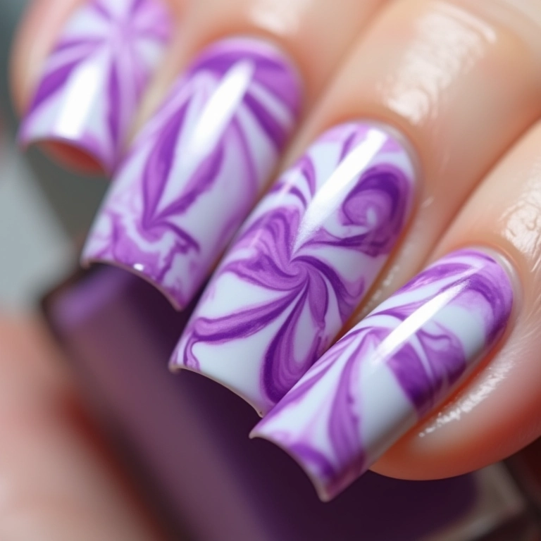 Unhas marmorizadas com esmalte termossensível.