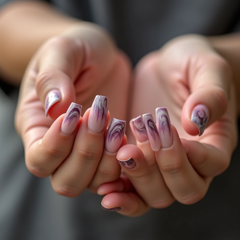 Unhas marmorizadas degradê com efeito ombre suave.