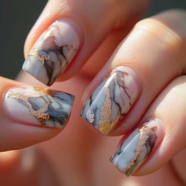 Unhas marmorizadas, elegância e exclusividade.