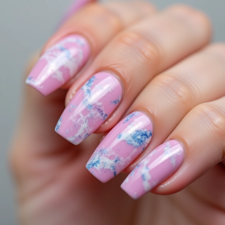 Unhas marmorizadas em acrigel.