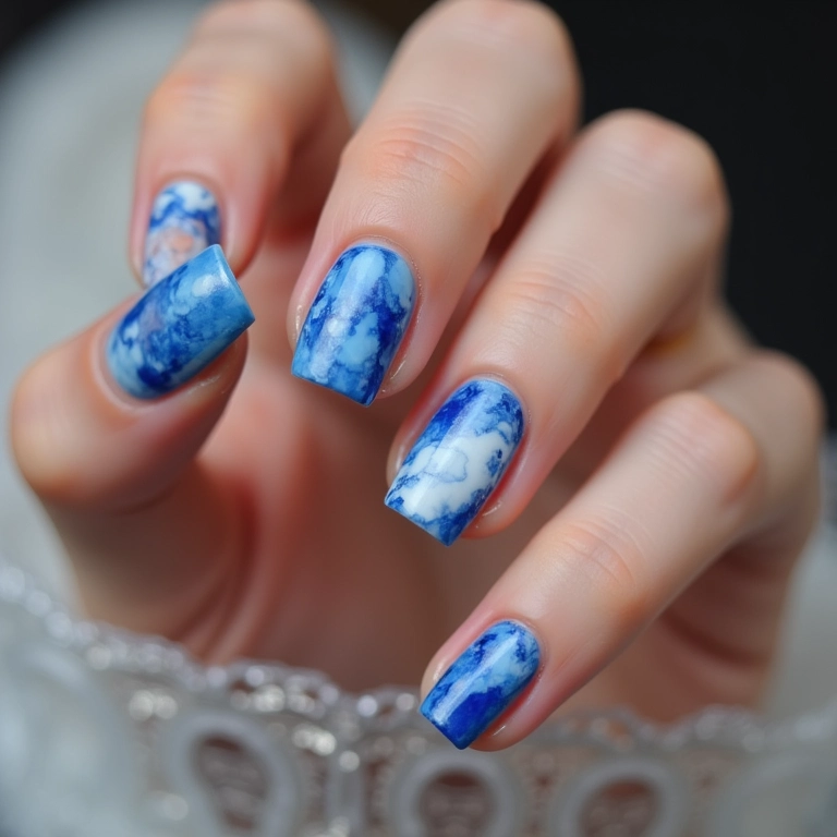 Unhas marmorizadas em unhas pequenas.