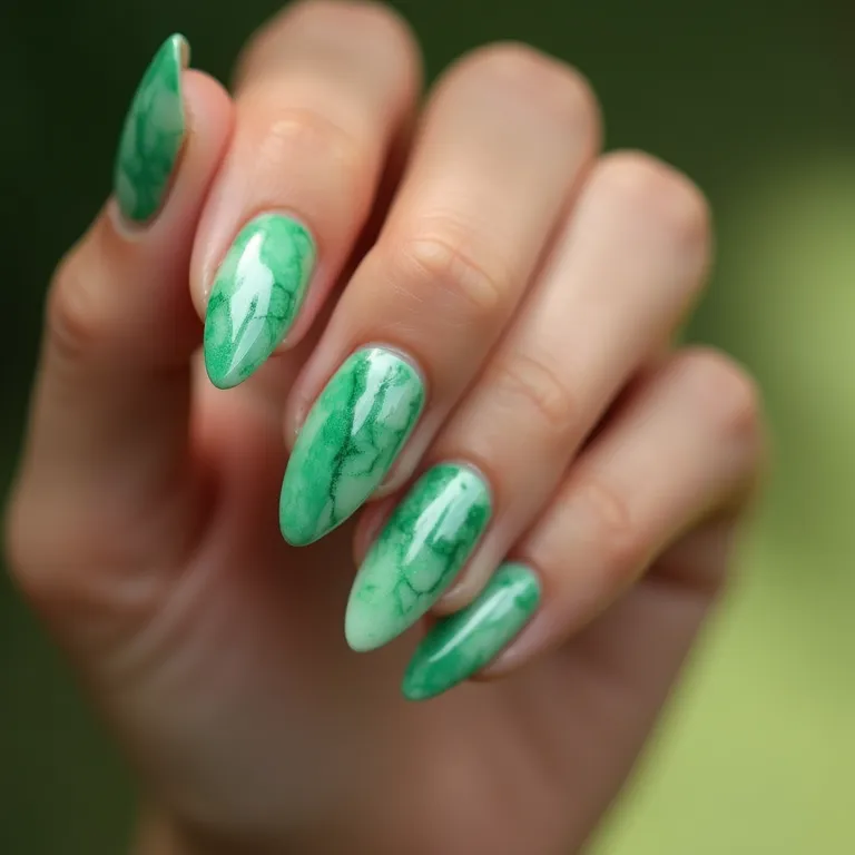 Unhas marmorizadas em verde claro: efeito surpreendente.