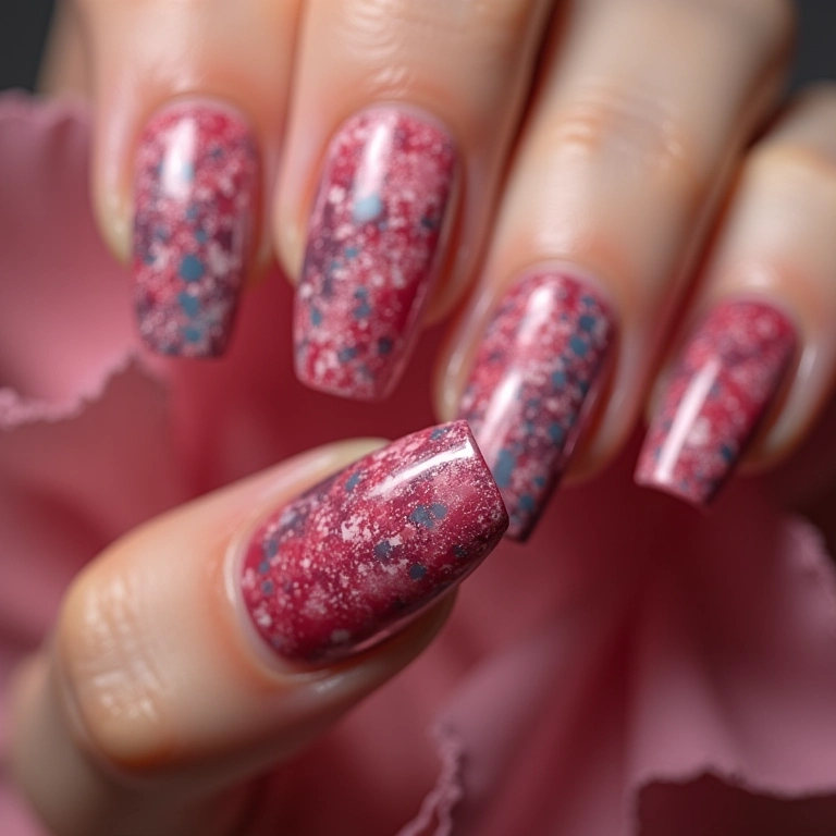 Unhas marmorizadas estilosas em unhas de fibra.