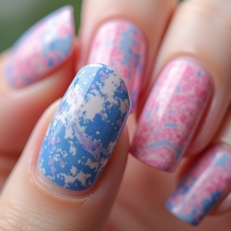 Unhas marmorizadas para chá revelação.