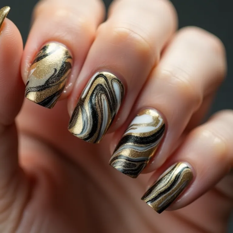 Unhas marmorizadas para o Ano Novo.